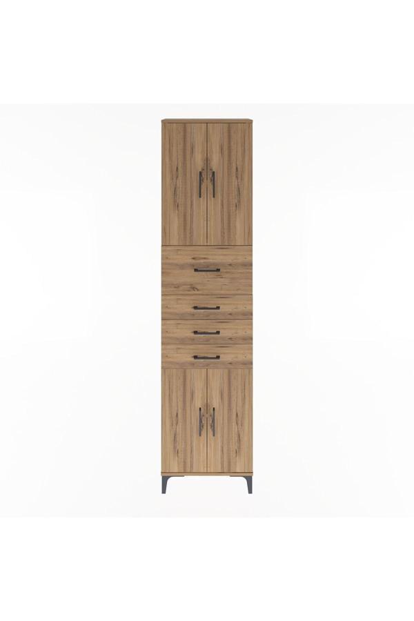 Dienni Arges Dolap 3 Raflı 4 Çekmeceli 4 Kapaklı 60 x 30 x 243 Çam-Çam - Image 1