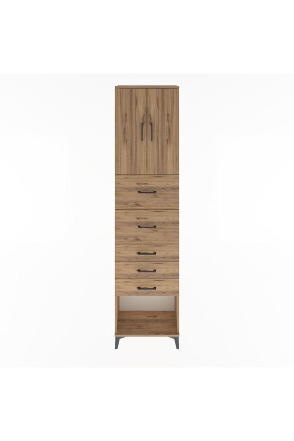 Dienni Arges Dolap 3 Raflı 5 Çekmeceli 2 Kapaklı 60 x 30 x 243 Çam-Çam - Image 1