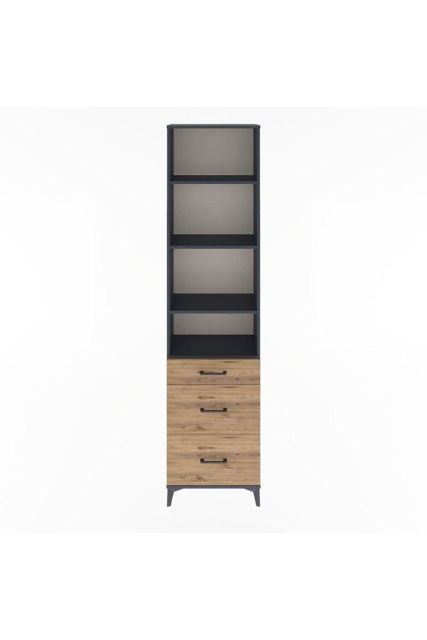 Dienni Arges Dolap 4 Raflı 3 Çekmeceli 60 x 30 x 243 cm Antrasit - Çam - Image 1