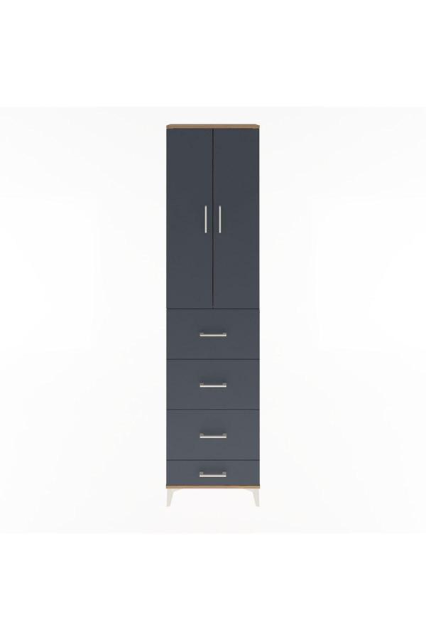 Dienni Arges Dolap Tek Raflı 4 Çekmeceli 2 Kapaklı 60 x 30 x 243 Çam-Antrasit - Image 1