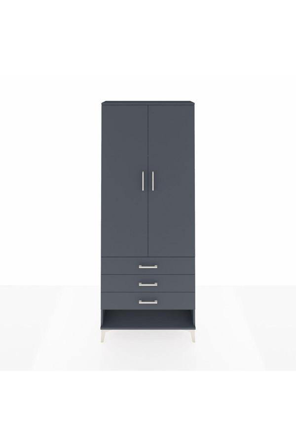 Dienni Arges Dolap 2 Raflı 3 Çekmeceli Tek Askılı 88 x 30 x 221 Antrasit-Antrasit - Image 1