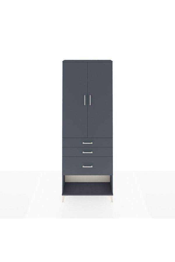 Dienni Arges Dolap 3 Raflı 3 Çekmeceli 2 Kapaklı 88 x 30 x 243 Antrasit-Antrasit - Image 1