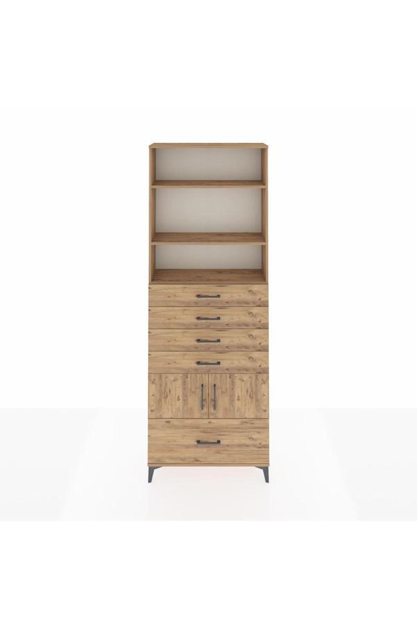 Dienni Arges Dolap 4 Raflı 5 Çekmeceli 2 Kapaklı 88 x 30 x 243 Çam-Çam - Image 1