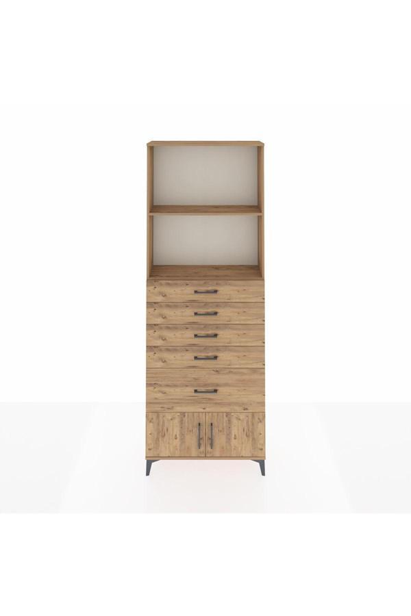 Dienni Arges Dolap 2 Raflı 5 Çekmeceli 2 Kapaklı 88 x 30 x 243 Çam-Çam - Image 1