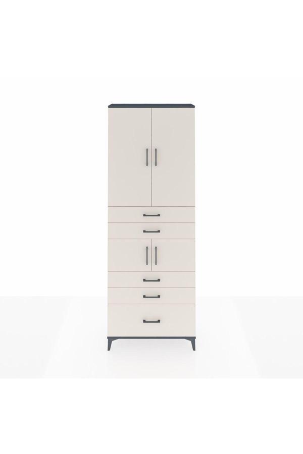 Dienni Arges Dolap 4 Raflı 5 Çekmeceli 4 Kapaklı 88 x 30 x 243 Antrasit-Aytaşı - Image 1