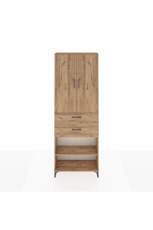 Dienni Arges Dolap 4 Raflı 2 Çekmeceli 2 Kapaklı 88 x 30 x 243 Çam-Çam - Image 1