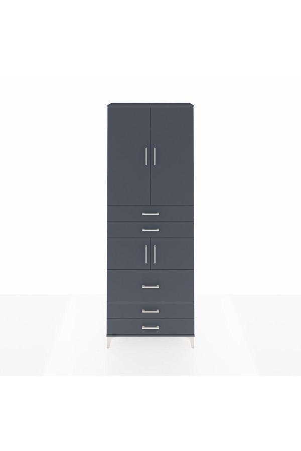 Dienni Arges Dolap 4 Raflı 5 Çekmeceli 4 Kapaklı 88 x 30 x 243 Antrasit-Antrasit - Image 1