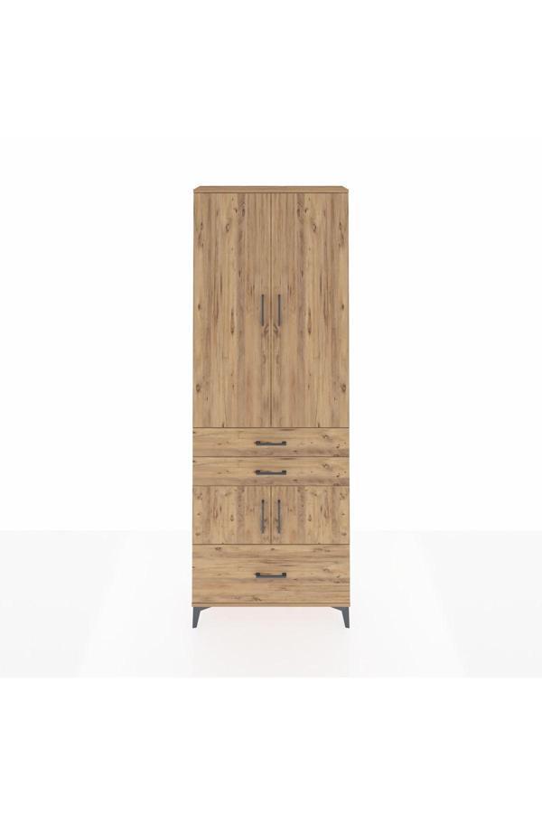 Dienni Arges Dolap 4 Raflı 3 Çekmeceli 4 Kapaklı 88 x 30 x 243 Çam-Çam - Image 1
