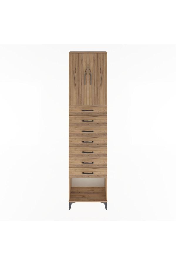 Dienni Arges Dolap 2 Raflı 7 Çekmeceli 2 Kapaklı 60 x 30 x 243 Çam-Çam - Image 1