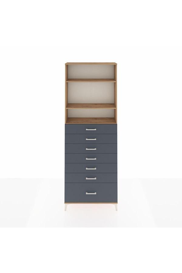 Dienni Arges Dolap 3 Raflı 7 Çekmeceli 88 x 30 x 243 Çam-Antrasit - Image 1