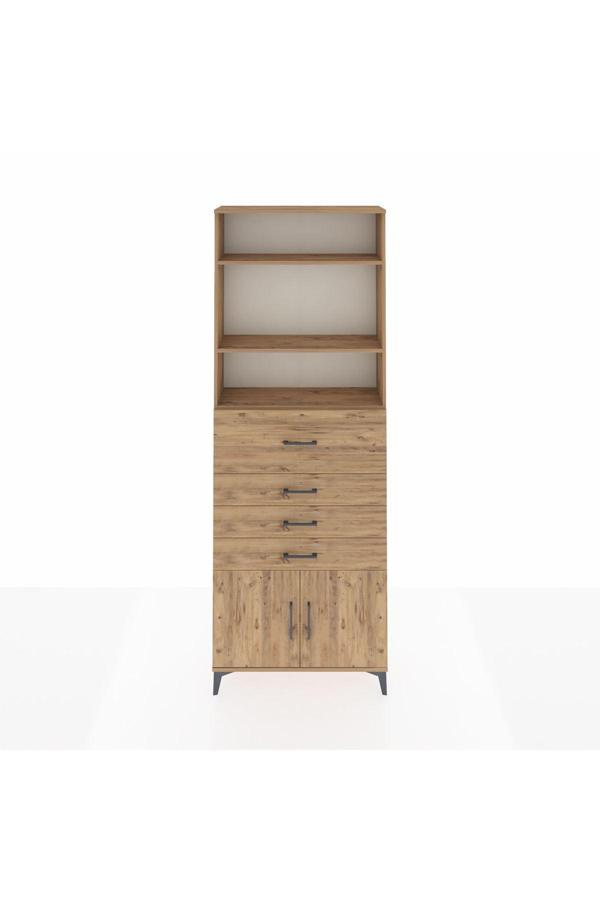 Dienni Arges Dolap 4 Raflı 4 Çekmeceli 2 Kapaklı 88 x 30 x 243 Çam-Çam - Image 1