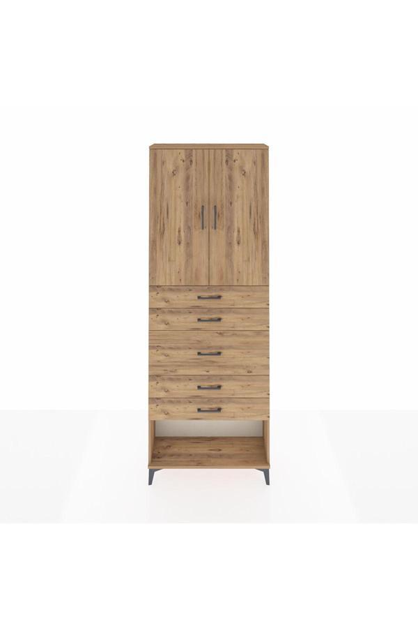 Dienni Arges Dolap 3 Raflı 5 Çekmeceli 2 Kapaklı 88 x 30 x 243 Çam-Çam - Image 1