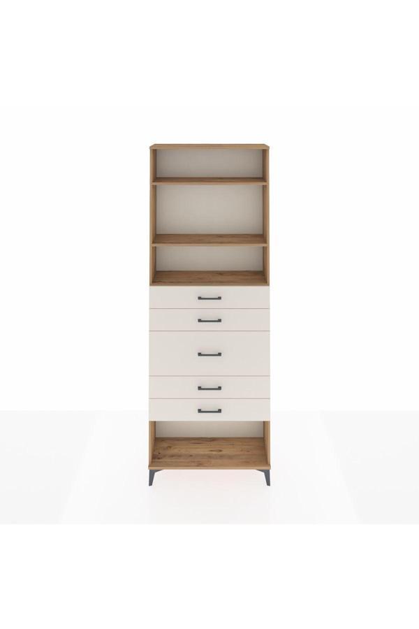 Dienni Arges Dolap 3 Raflı 5 Çekmeceli 88 x 30 x 243 Çam-Aytaşı - Image 1