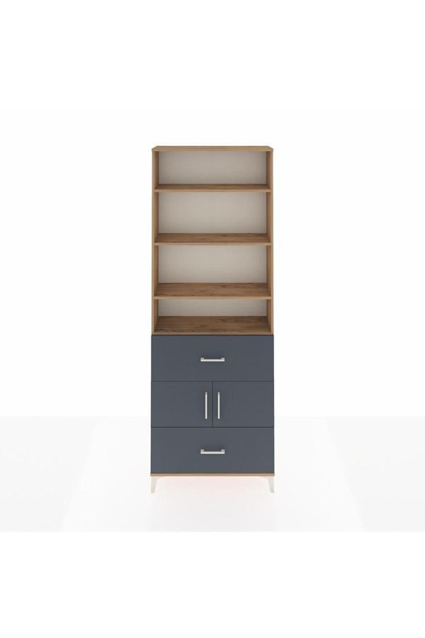 Dienni Arges Dolap 5 Raflı 2 Çekmeceli 2 Kapaklı 88 x 30 x 243 Çam-Antrasit - Image 1