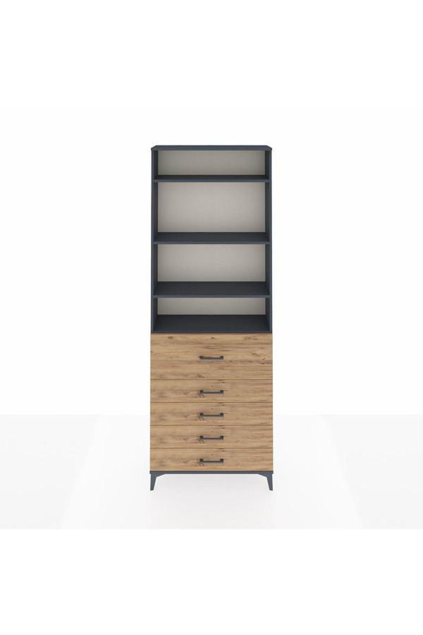 Dienni Arges Dolap 4 Raflı 5 Çekmeceli 88 x 30 x 243 Antrasit-Çam - Image 1