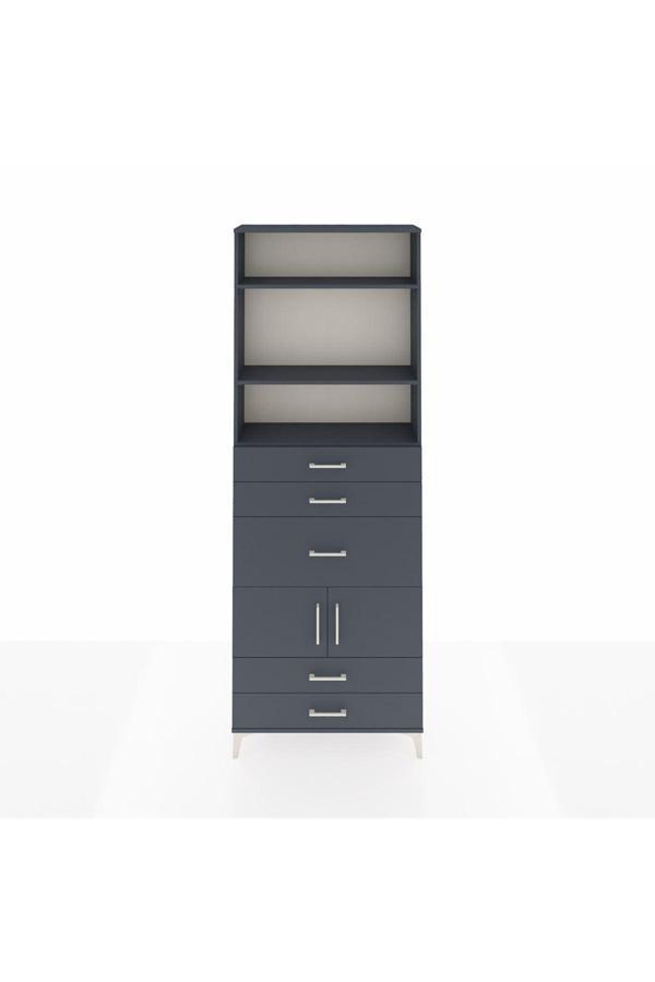 Dienni Arges Dolap 4 Raflı 5 Çekmeceli 2 Kapaklı 88 x 30 x 243 Antrasit-Antrasit - Image 1