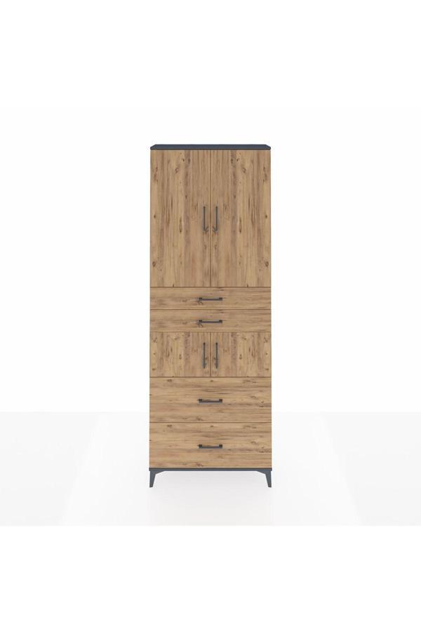 Dienni Arges Dolap 4 Raflı 4 Çekmeceli 4 Kapaklı 88 x 30 x 243 Antrasit-Çam - Image 1