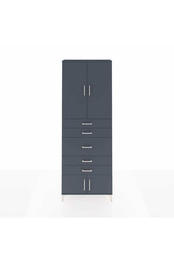 Dienni Arges Dolap 3 Raflı 5 Çekmeceli 4 Kapaklı 88 x 30 x 243 Antrasit-Antrasit - Image 1