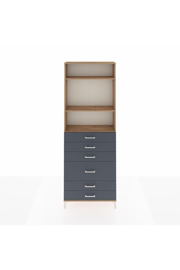 Dienni Arges Dolap 3 Raflı 6 Çekmeceli 2 Kapaklı 88 x 30 x 243 Çam-Antrasit - Image 1