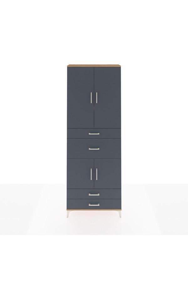 Dienni Arges Dolap 4 Raflı 4 Çekmeceli 4 Kapaklı 88 x 30 x 243 Çam-Antrasit - Image 1