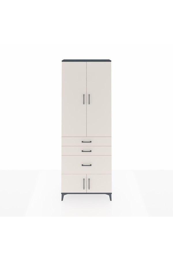 Dienni Arges Dolap 3 Raflı 3 Çekmeceli 4 Kapaklı 88 x 30 x 243 Antrasit-Aytaşı - Image 1