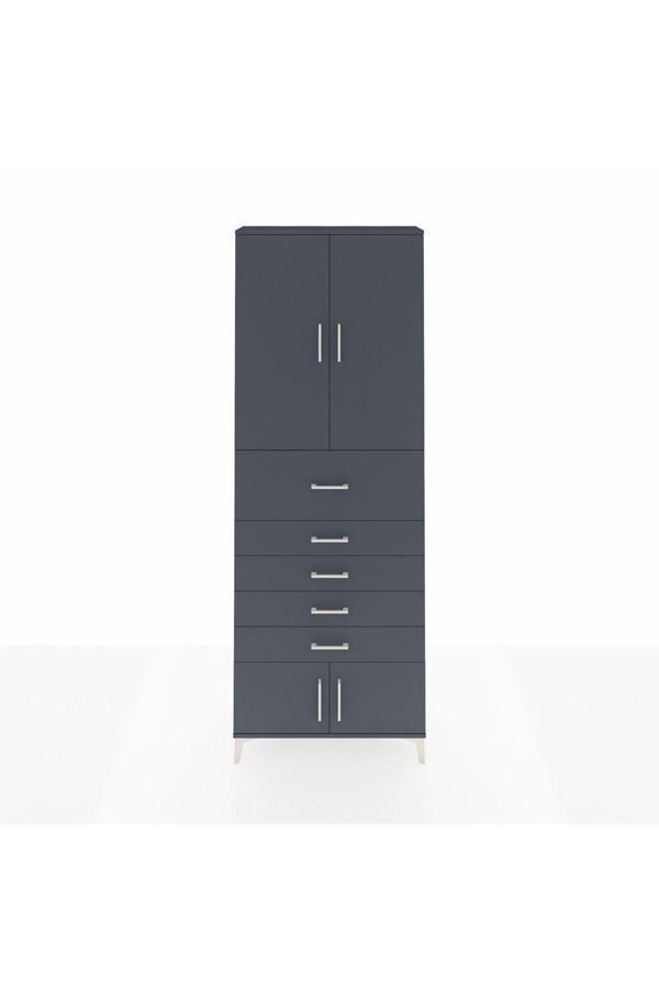 Dienni Arges Dolap 3 Raflı 5 Çekmeceli 4 Kapaklı 88 x 30 x 243 Antrasit-Antrasit - Image 1