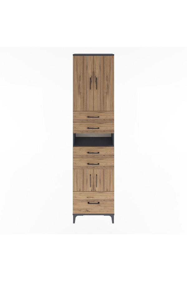 Dienni Arges Dolap 4 Raflı 5 Çekmeceli 4 Kapaklı 60 x 30 x 243 Antrasit-Çam - Image 1