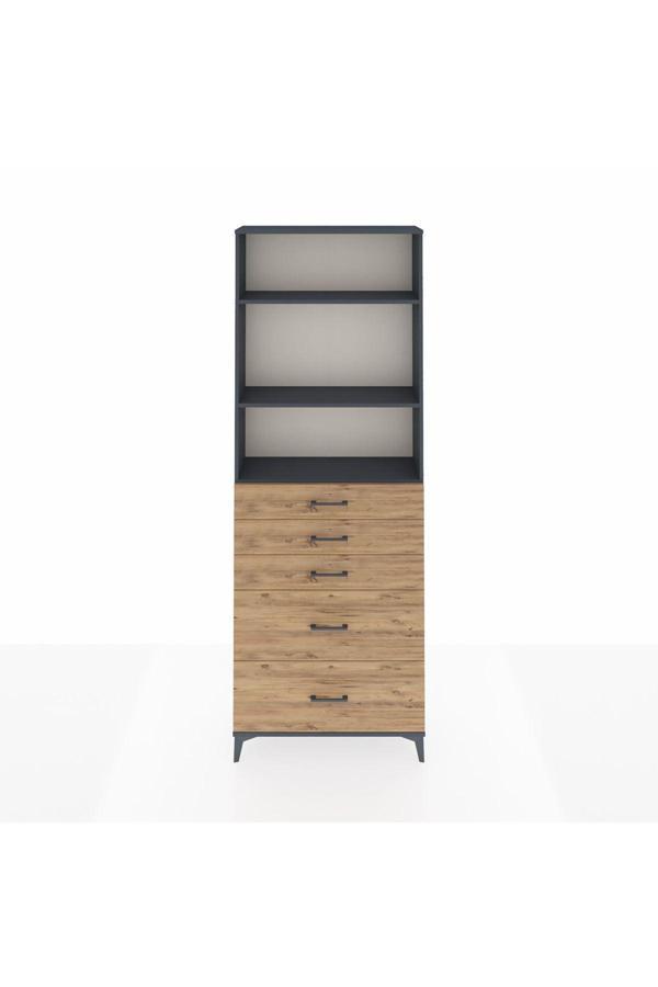 Dienni Arges Dolap 3 Raflı 5 Çekmeceli 88 x 30 x 243 Antrasit-Çam - Image 1