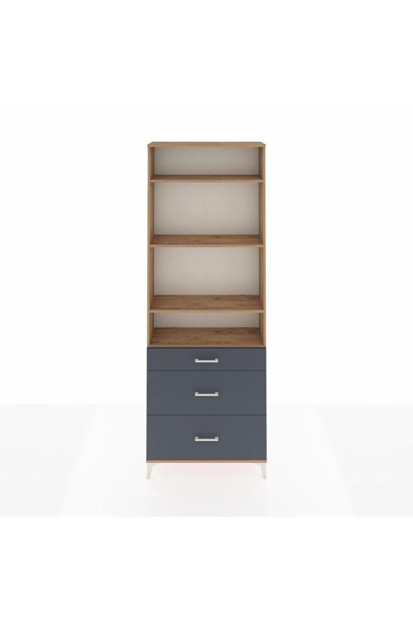 Dienni Arges Dolap 4 Raflı 3 Çekmeceli 88 x 30 x 243 Çam-Antrasit - Image 1