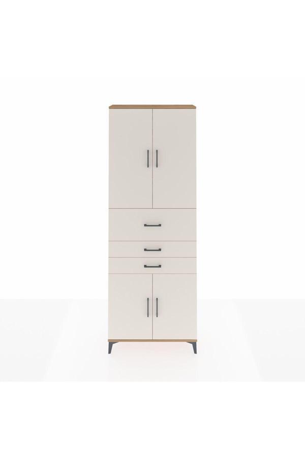 Dienni Arges Dolap 4 Raflı 3 Çekmeceli 4 Kapaklı 88 x 30 x 243 Çam-Aytaşı - Image 1