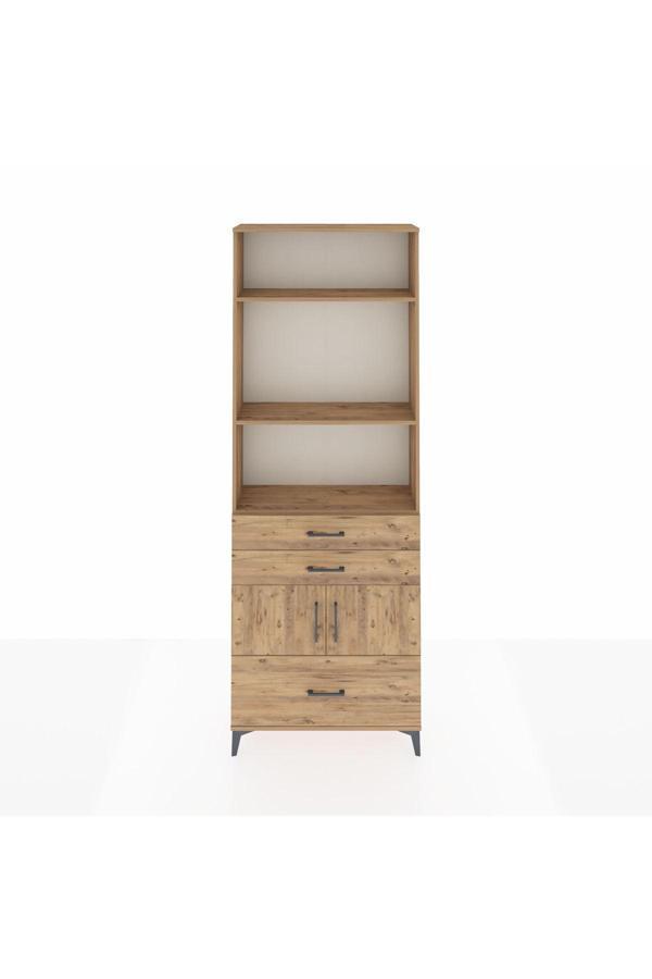 Dienni Arges Dolap 4 Raflı 3 Çekmeceli 2 Kapaklı 88 x 30 x 243 Çam-Çam - Image 1