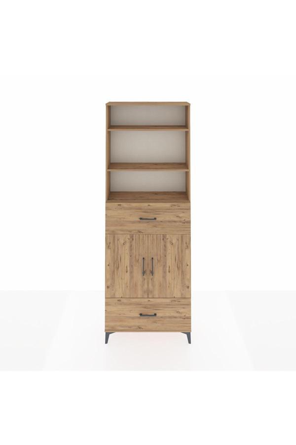 Dienni Arges Dolap 5 Raflı 2 Çekmeceli 2 Kapaklı 88 x 30 x 243 Çam-Çam - Image 1