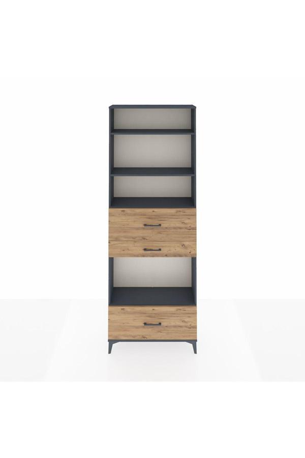Dienni Arges Dolap 4 Raflı 3 Çekmeceli 88 x 30 x 243 Antrasit-Çam - Image 1