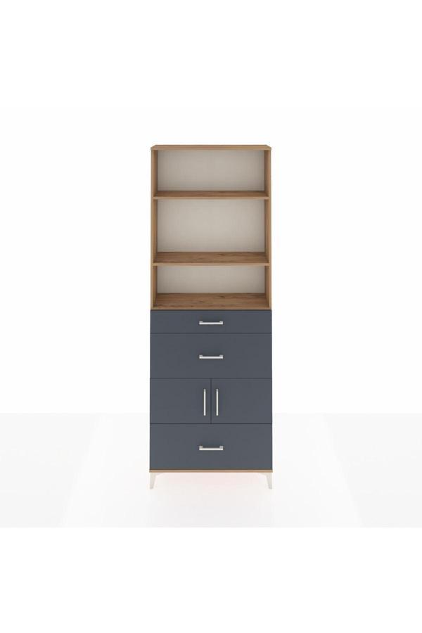 Dienni Arges Dolap 4 Raflı 3 Çekmeceli 2 Kapaklı 88 x 30 x 243 Çam-Antrasit - Image 1