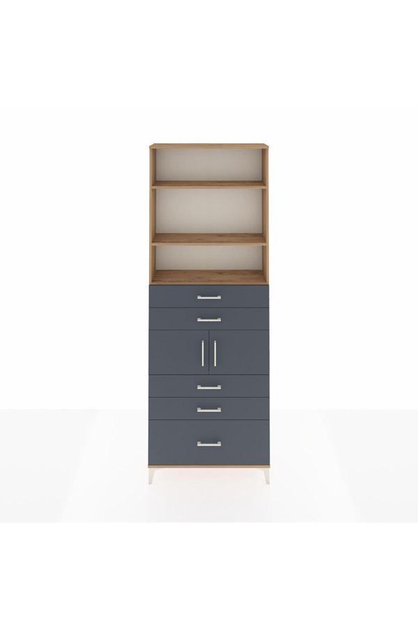 Dienni Arges Dolap 4 Raflı 5 Çekmeceli 2 Kapaklı 88 x 30 x 243 Çam-Antrasit - Image 1