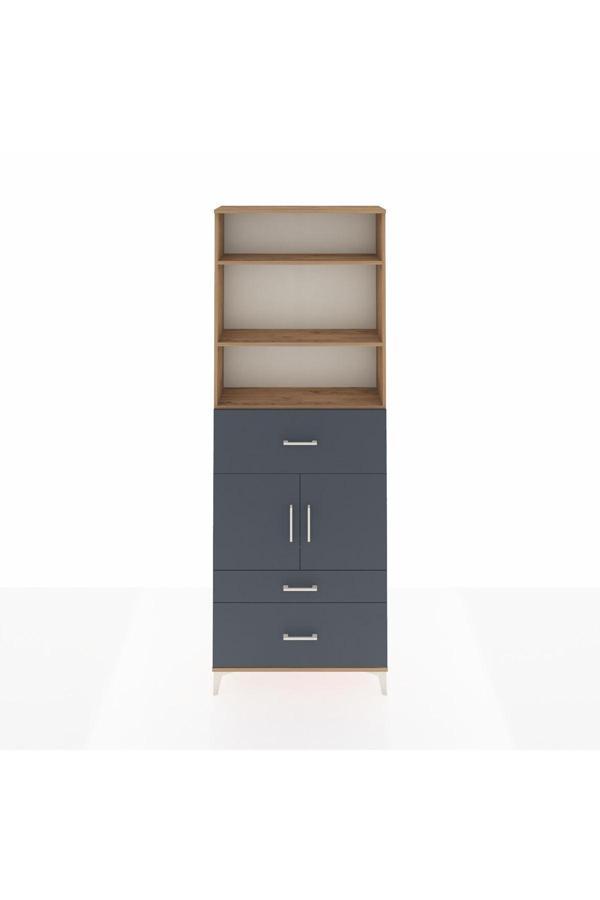 Dienni Arges Dolap 4 Raflı 3 Çekmeceli 2 Kapaklı 88 x 30 x 243 Çam-Antrasit - Image 1