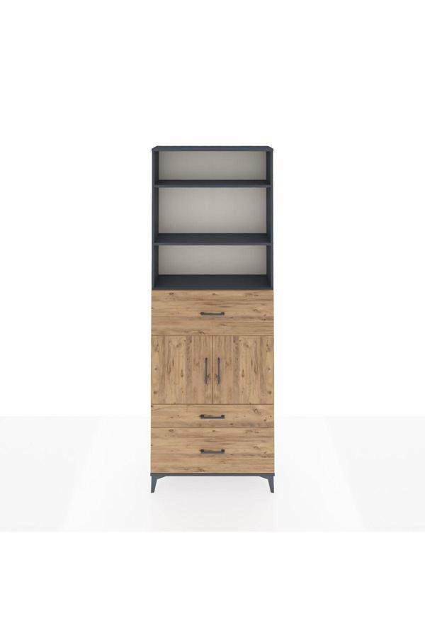 Dienni Arges Dolap 4 Raflı 3 Çekmeceli 2 Kapaklı 88 x 30 x 243 Antrasit-Çam - Image 1