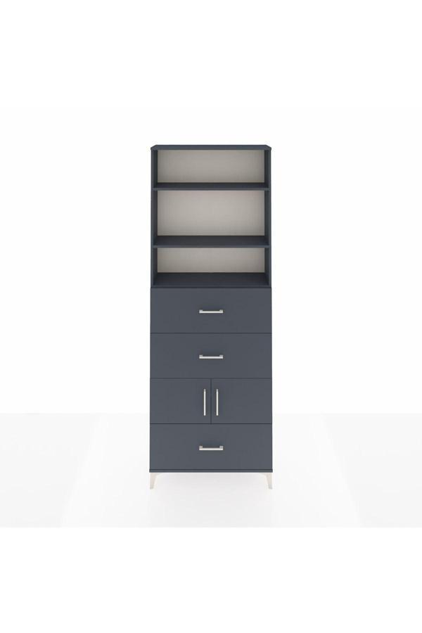 Dienni Arges Dolap 4 Raflı 3 Çekmeceli 2 Kapaklı 88 x 30 x 243 Antrasit-Antrasit - Image 1
