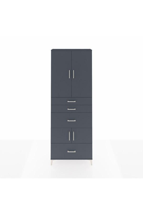 Dienni Arges Dolap 4 Raflı 4 Çekmeceli 4 Kapaklı 88 x 30 x 243 Antrasit-Antrasit - Image 1