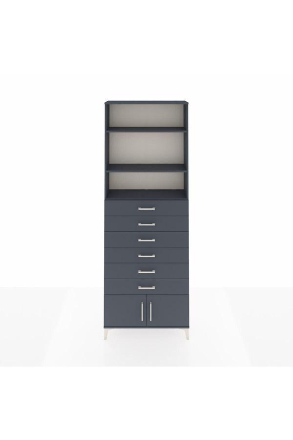 Dienni Arges Dolap 3 Raflı 6 Çekmeceli 2 Kapaklı 88 x 30 x 243 Antrasit-Antrasit - Image 1