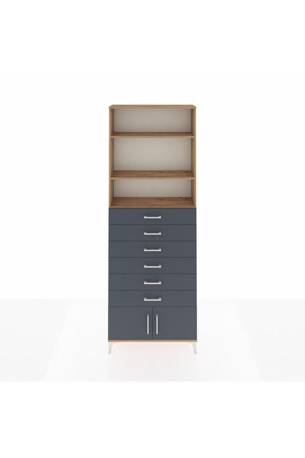 Dienni Arges Dolap 3 Raflı 6 Çekmeceli 2 Kapaklı 88 x 30 x 243 Çam-Antrasit - Image 1