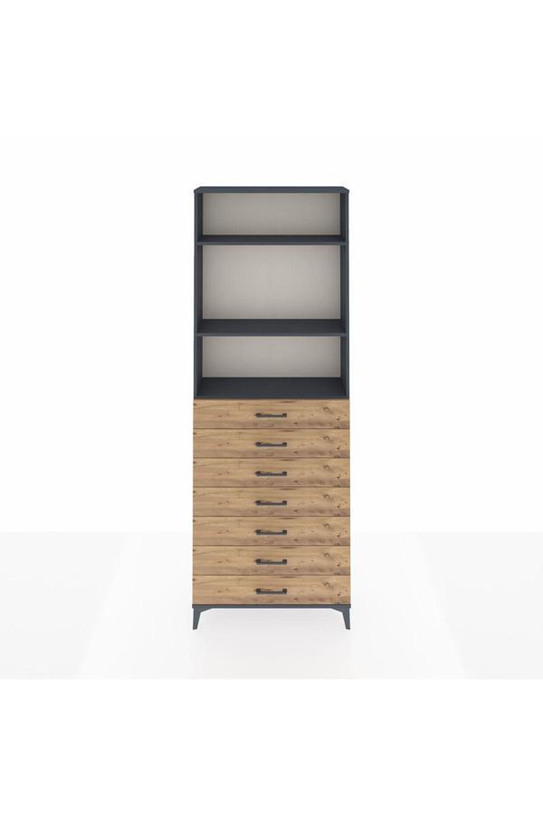 Dienni Arges Dolap 3 Raflı 7 Çekmeceli 88 x 30 x 243 Antrasit-Çam - Image 1