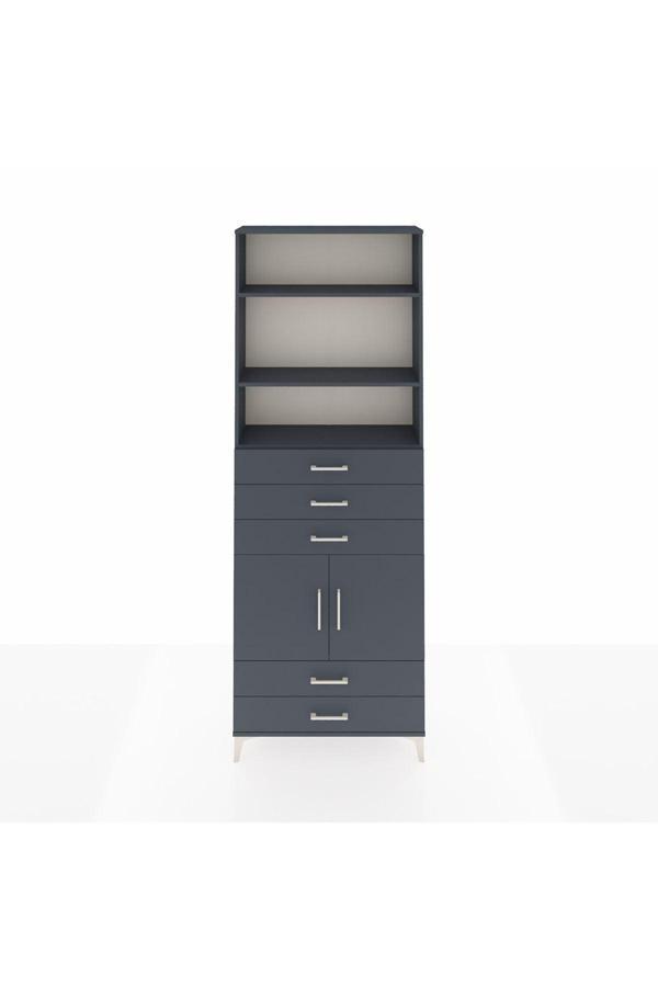 Dienni Arges Dolap 4 Raflı 5 Çekmeceli 2 Kapaklı 88 x 30 x 243 Antrasit-Antrasit - Image 1