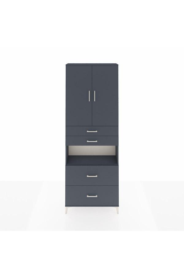 Dienni Arges Dolap 4 Raflı 4 Çekmeceli 2 Kapaklı 88 x 30 x 243 Antrasit-Antrasit - Image 1