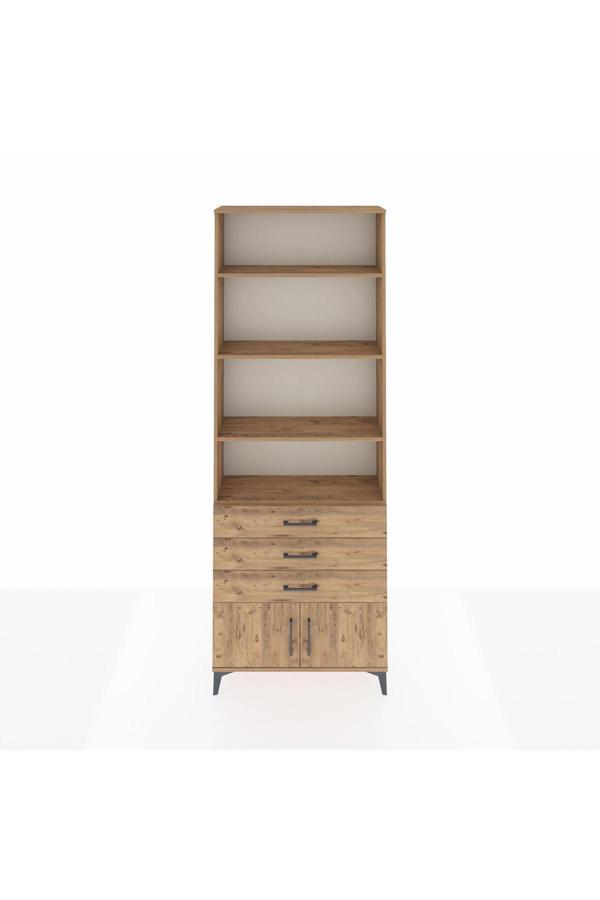 Dienni Arges Dolap 4 Raflı 3 Çekmeceli 2 Kapaklı 88 x 30 x 243 Çam-Çam - Image 1