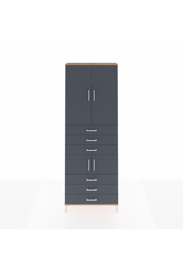Dienni Arges Dolap 4 Raflı 6 Çekmeceli 4 Kapaklı 88 x 30 x 243 Çam-Antrasit - Image 1