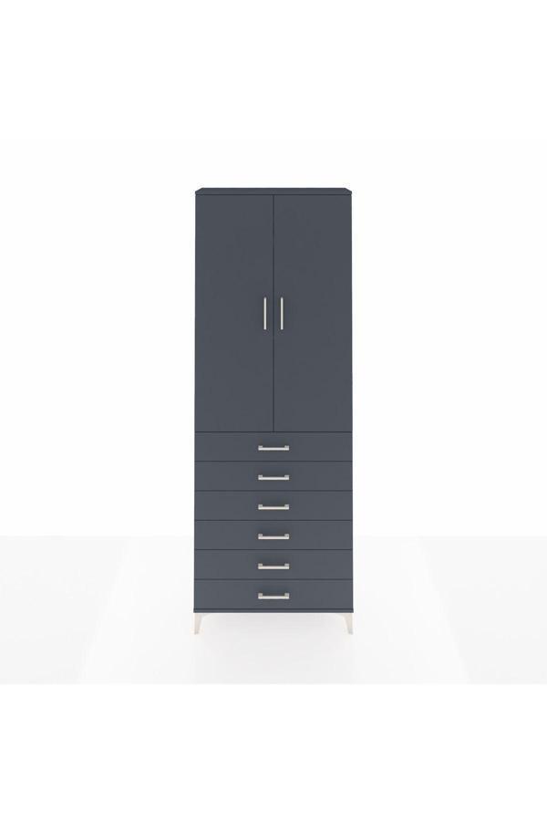 Dienni Arges Dolap 3 Raflı 6 Çekmeceli 2 Kapaklı 88 x 30 x 243 Antrasit-Antrasit - Image 1