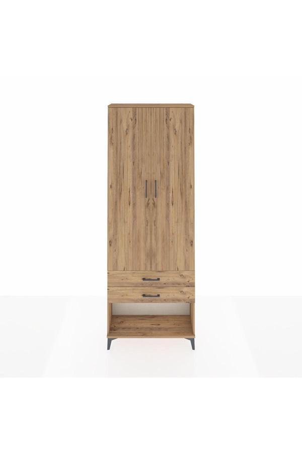 Dienni Arges Dolap 2 Raflı 2 Çekmeceli Tek Askılı 88 x 30 x 243 Çam-Çam - Image 1