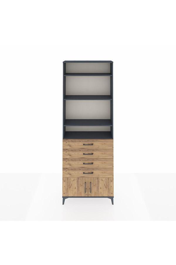 Dienni Arges Dolap 4 Raflı 4 Çekmeceli 2 Kapaklı 88 x 30 x 243 Antrasit-Çam - Image 1