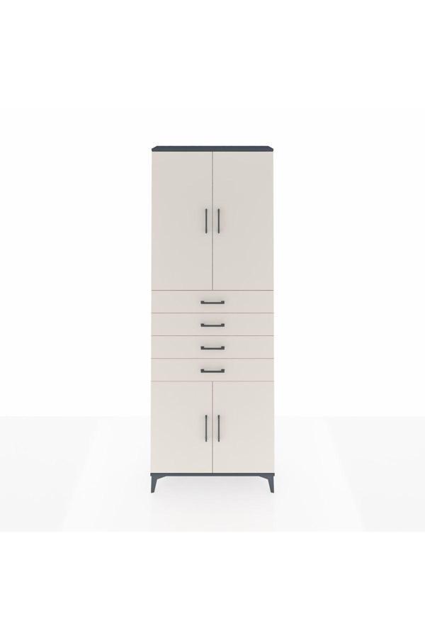 Dienni Arges Dolap 3 Raflı 4 Çekmeceli 4 Kapaklı 88 x 30 x 243 Antrasit-Aytaşı - Image 1